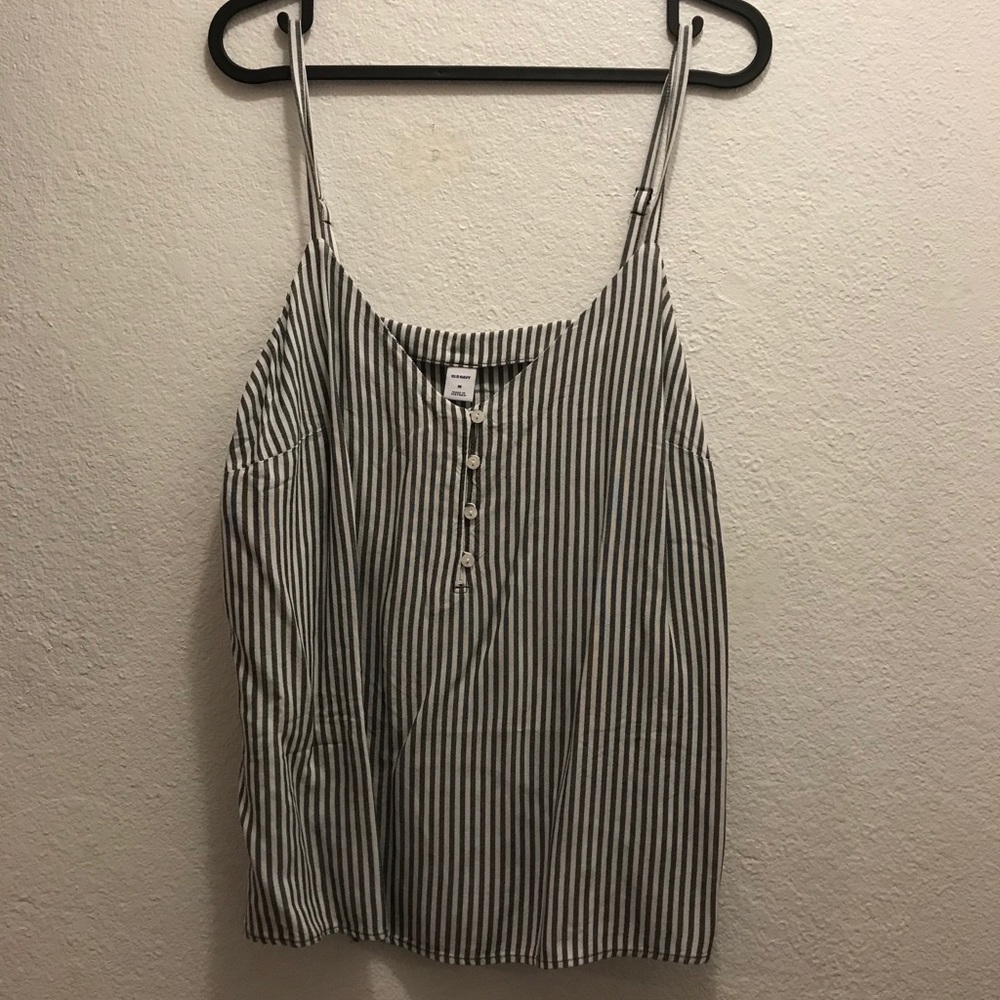 Old Navy white & grey striped cami with buttons